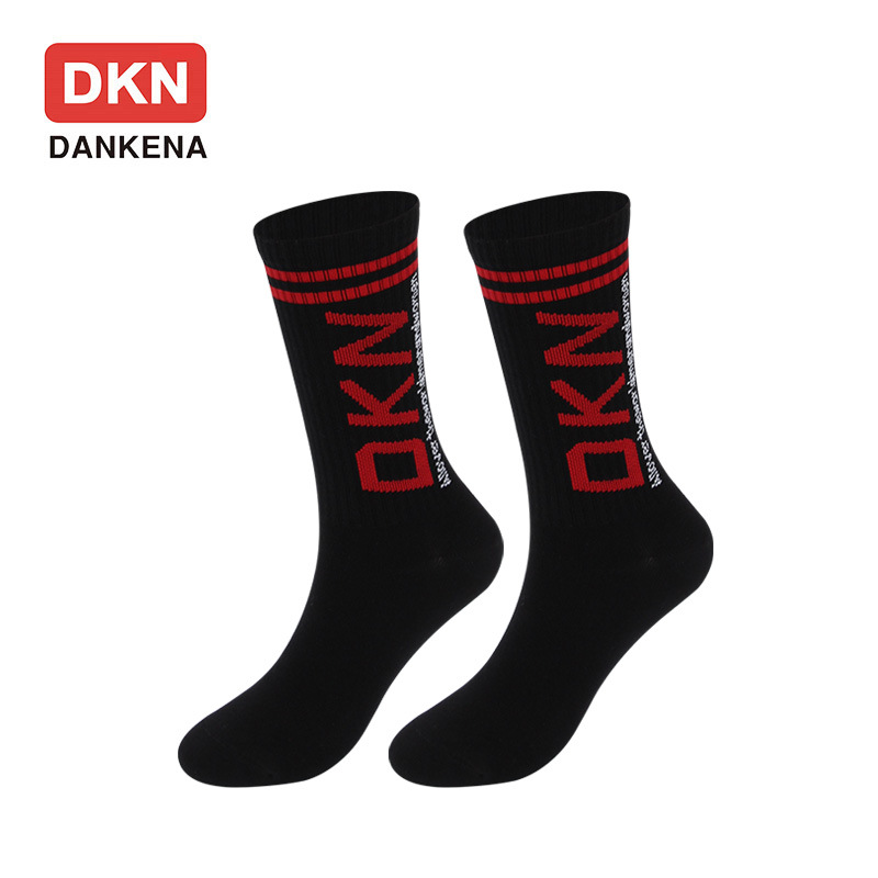 DANKENA 10 Pairs Two Bars Tide Harajuku Style Letters Ins Socks Crew Socks Black White Classic Street Skate Socks